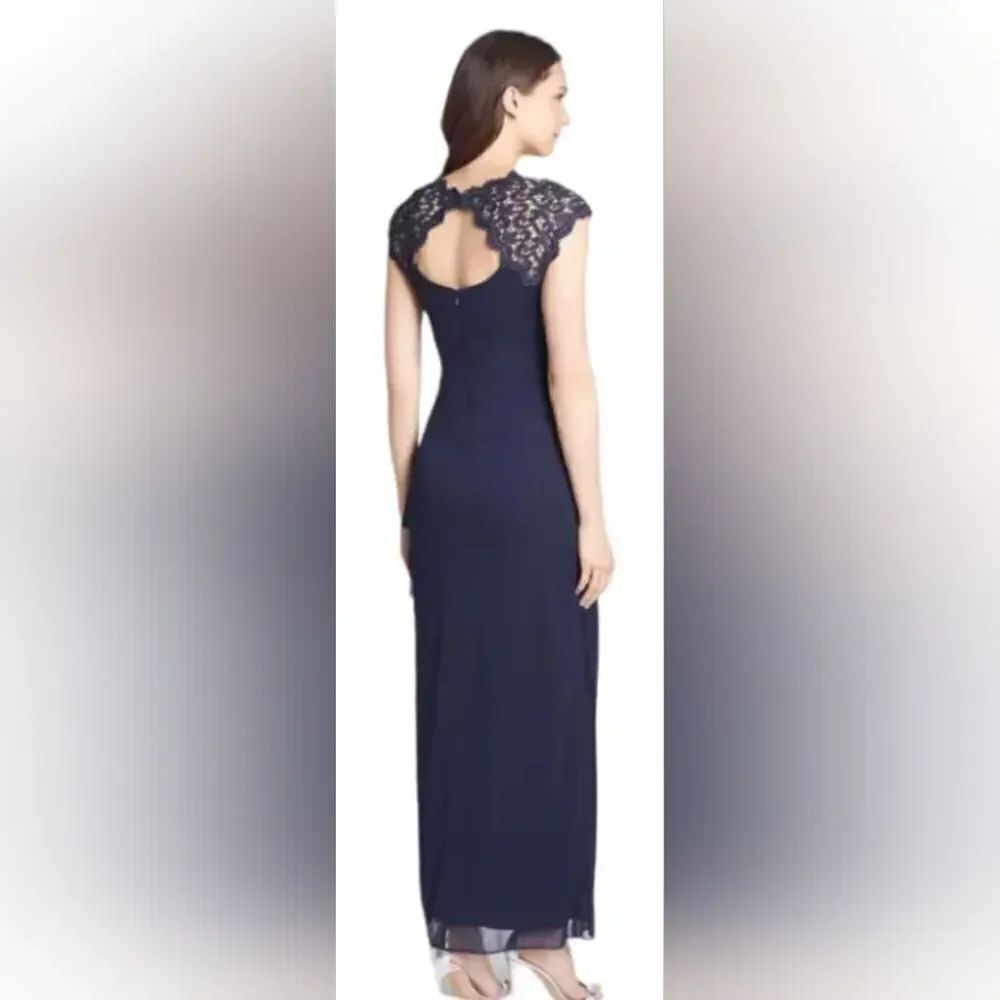 Alex Evenings Lace Ruffle Column Gown Nwt Size 10 Navy Blue — image 2 of 6